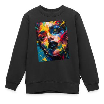 Buntes Frauenporträt mit Spritzern - Kinder Premium Organic Sweatshirt - Schwarz - Vorne - AI Model Kid Female (0cm)