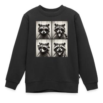 Fotobox Waschbär mit Sonnenbrille - Kinder Premium Organic Sweatshirt - Schwarz - Vorne - AI Model Kid Female (0cm)