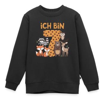 7e anniversaire 7 ans Animaux de la forêt Animaux de la forêt - Sweat Premium enfant bio - noir - Devant - AI Model Kid Female (0cm)