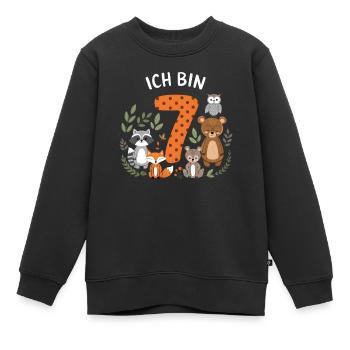 7e anniversaire 7 ans Animaux de la forêt Animaux de la forêt - Sweat Premium enfant bio - noir - Devant - AI Model Kid Female (0cm)