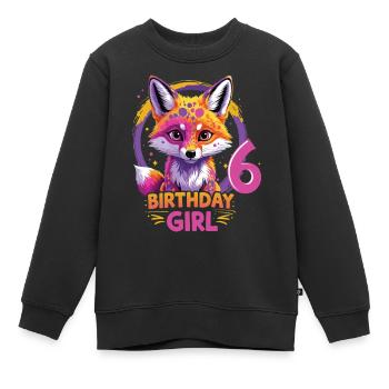 Mignon Fille Motif Anniversaire Renard 6 ans - Sweat Premium enfant bio - noir - Devant - AI Model Kid Female (0cm)