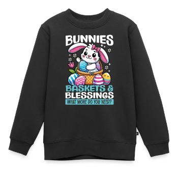 Hasen Körbe & Segen Süße Ostern - Kinder Premium Organic Sweatshirt - Schwarz - Vorne - AI Model Kid Female (0cm)