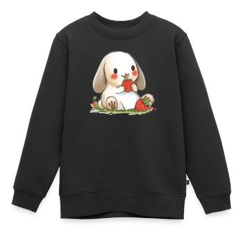Süßes Häschen mit Erdbeer-Snack - Kinder Premium Organic Sweatshirt - Schwarz - Vorne - AI Model Kid Female (0cm)