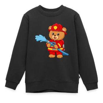 Ours en peluche pompier avec tuyau d’arrosage - Sweat Premium enfant bio - noir - Devant - AI Model Kid Female (0cm)