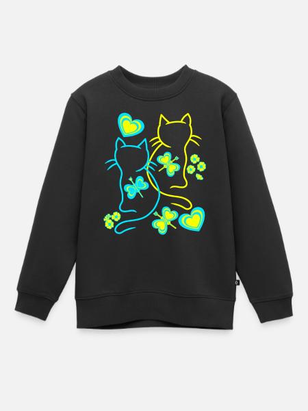 Retro Kissat Kissa Vintage 80-luku 90-luku - Lasten Premium collegepaita luomu - musta