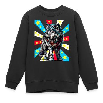 Tatouage loup loup - Sweat Premium enfant bio - noir - Devant - AI Model Kid Female (0cm)