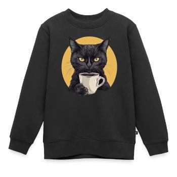 Chat réaliste avec du café - Rituel du matin - Sweat Premium enfant bio - noir - Devant - AI Model Kid Female (0cm)