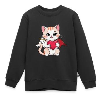 Katze Katzen Engel Teufel okkult spirituell - Kinder Premium Organic Sweatshirt - Schwarz - Vorne - AI Model Kid Female (0cm)