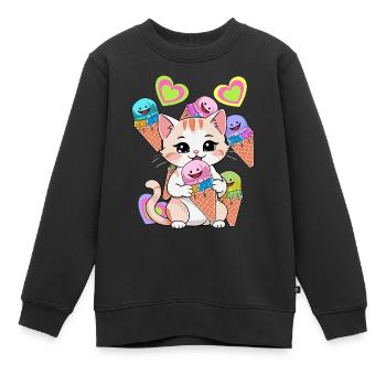 Katze Eis Eiskrem Kinder Kind Süßigkeiten - Kinder Premium Organic Sweatshirt - Schwarz - Vorne - AI Model Kid Female (0cm)