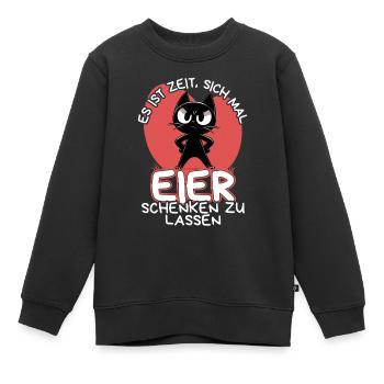 Zeit für Eier – Katze mit Haltung und Ansage - Kinder Premium Organic Sweatshirt - Schwarz - Vorne - AI Model Kid Female (0cm)