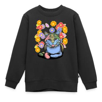 Chat Chats Chat domestique Fleurs Enfants Enfant - Sweat Premium enfant bio - noir - Devant - AI Model Kid Female (0cm)