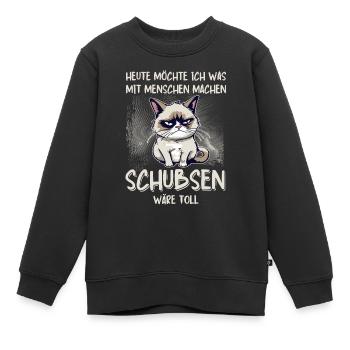 Menschen schubsen - Süße Grump Style Katze - Kinder Premium Organic Sweatshirt - Schwarz - Vorne - AI Model Kid Female (0cm)