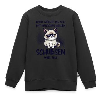 Menschen schubsen - Süße Grump Style Katze - Kinder Premium Organic Sweatshirt - Schwarz - Vorne - AI Model Kid Female (0cm)