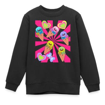 Eis Eiskrem Eiscrem Retro 80er 90er Sommer - Kinder Premium Organic Sweatshirt - Schwarz - Vorne - AI Model Kid Female (0cm)