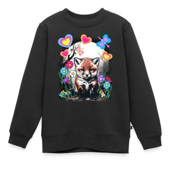 Printemps Rétro Renards Renards Début de printemps - Sweat Premium enfant bio - noir - Devant - AI Model Kid Female (0cm)