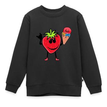 Erdbeerer Erdbeere Eis Eiscrem Eiskrem Kinder - Kinder Premium Organic Sweatshirt - Schwarz - Vorne - AI Model Kid Female (0cm)