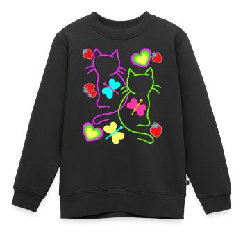 Retro Katzen Erdbeer Sommer Schmetterling Herz - Kinder Premium Organic Sweatshirt - Schwarz - Vorne - AI Model Kid Female (0cm)