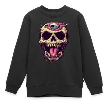 Crâne de zombie dégoûtant avec œil et langue - Sweat Premium enfant bio - noir - Devant - AI Model Kid Female (0cm)