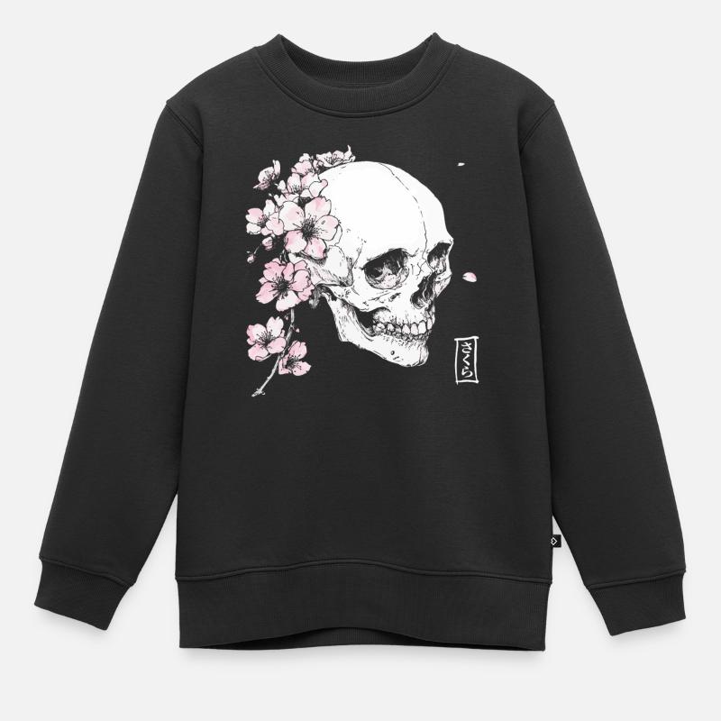 Crâne de cerisier en fleur de cerisier de style japonais - Sweat Premium enfant bio - noir