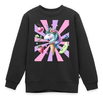 Einhorn Eis Kinder Mädchen Jungen Teenie Einhörner - Kinder Premium Organic Sweatshirt - Schwarz - Vorne - AI Model Kid Female (0cm)