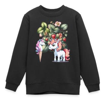 Erdbeer Einhorn Kinder Mädchen Frauen Teenie - Kinder Premium Organic Sweatshirt - Schwarz - Vorne - AI Model Kid Female (0cm)