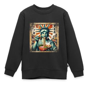Statue de la Liberté Ramen - Sweat Premium enfant bio - noir - Devant - AI Model Kid Female (0cm)