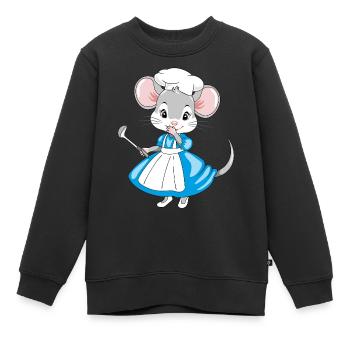 Souris de chef rieuse avec une louche à la main - Sweat Premium enfant bio - noir - Devant - AI Model Kid Female (0cm)