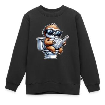 Faultier Toilette Zeitung - Kinder Premium Organic Sweatshirt - Schwarz - Vorne - AI Model Kid Female (0cm)