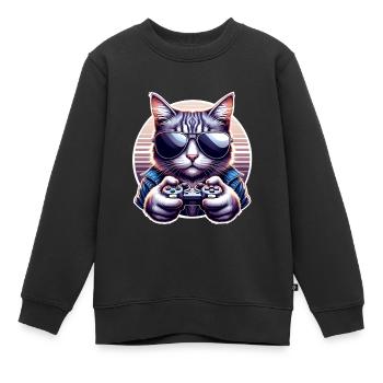 Cat Gamer Nerd du jeu - Sweat Premium enfant bio - noir - Devant - AI Model Kid Female (0cm)
