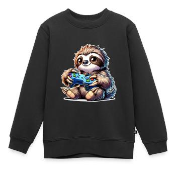 Paresseux Gamer Nerd du jeu - Sweat Premium enfant bio - noir - Devant - AI Model Kid Female (0cm)