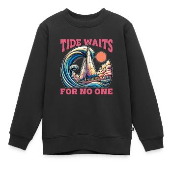 Sailing Tide Waits For No One Sailing Boat Lover - Kids Premium Organic Sweatshirt - black - Front - AI Model Kid Female (0cm)