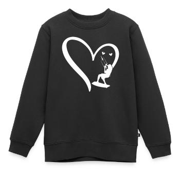 Kitesurfing Watersports Kiteboarding Heart - Kinder Premium Organic Sweatshirt - Schwarz - Vorne - AI Model Kid Female (0cm)