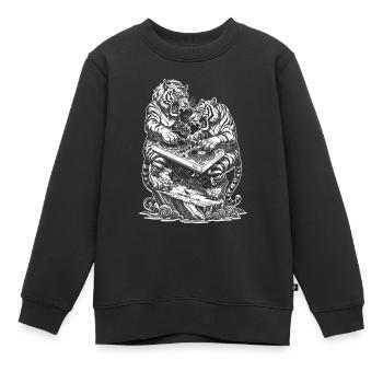 Streetwear Shirt: Tiger DJ Power für Musikfans - Kinder Premium Organic Sweatshirt - Schwarz - Vorne - AI Model Kid Female (0cm)
