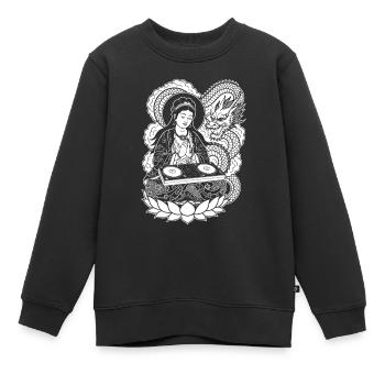 Meditation Shirt: Geisha mit Vinyl auf Lotosblüte - Kinder Premium Organic Sweatshirt - Schwarz - Vorne - AI Model Kid Female (0cm)