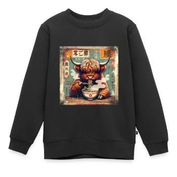 Ramen Highland Cow Grunge Poster Style - Kinder Premium Organic Sweatshirt - Schwarz - Vorne - AI Model Kid Female (0cm)