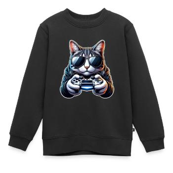 Cat Gamer Nerd du jeu - Sweat Premium enfant bio - noir - Devant - AI Model Kid Female (0cm)