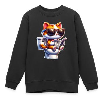 Katze Toilette Zeitung - Kinder Premium Organic Sweatshirt - Schwarz - Vorne - AI Model Kid Female (0cm)