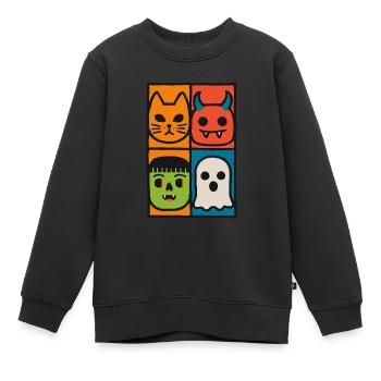 Bunte Halloween Gesichter – Lustige Monster Art - Kinder Premium Organic Sweatshirt - Schwarz - Vorne - AI Model Kid Female (0cm)