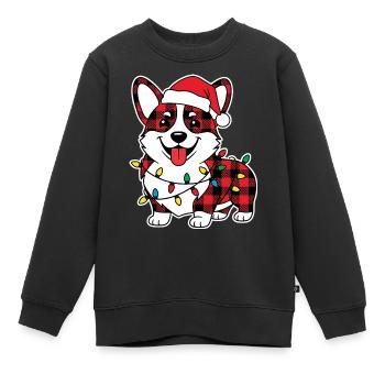 Chien Corgi Noël Plaid Rouge À Carreaux - Sweat Premium enfant bio - noir - Devant - AI Model Kid Female (0cm)