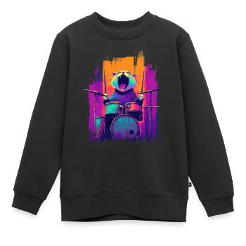 Wild Cat à la batterie - Motif pour musiciens de rock - Sweat Premium enfant bio - noir - Devant - AI Model Kid Female (0cm)