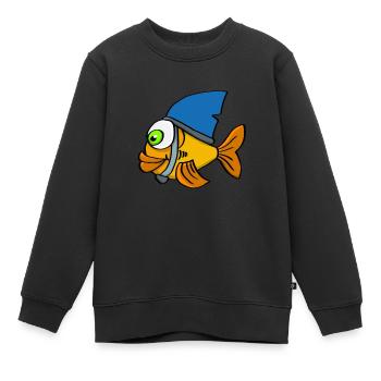 Poisson rouge malin Avec nageoire de requin - Sweat Premium enfant bio - noir - Devant - AI Model Kid Female (0cm)