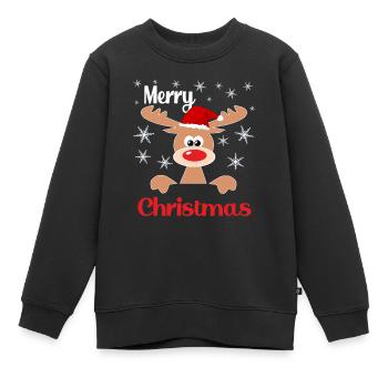 Merry Christmas Reindeer Geschenkidee - Rentier - Kinder Premium Organic Sweatshirt - Schwarz - Vorne - AI Model Kid Female (0cm)