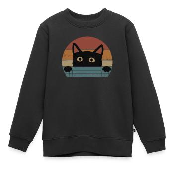 Katze Kätzchen Miau Haustier Katze Retro Katze - Kinder Premium Organic Sweatshirt - Schwarz - Vorne - AI Model Kid Female (0cm)