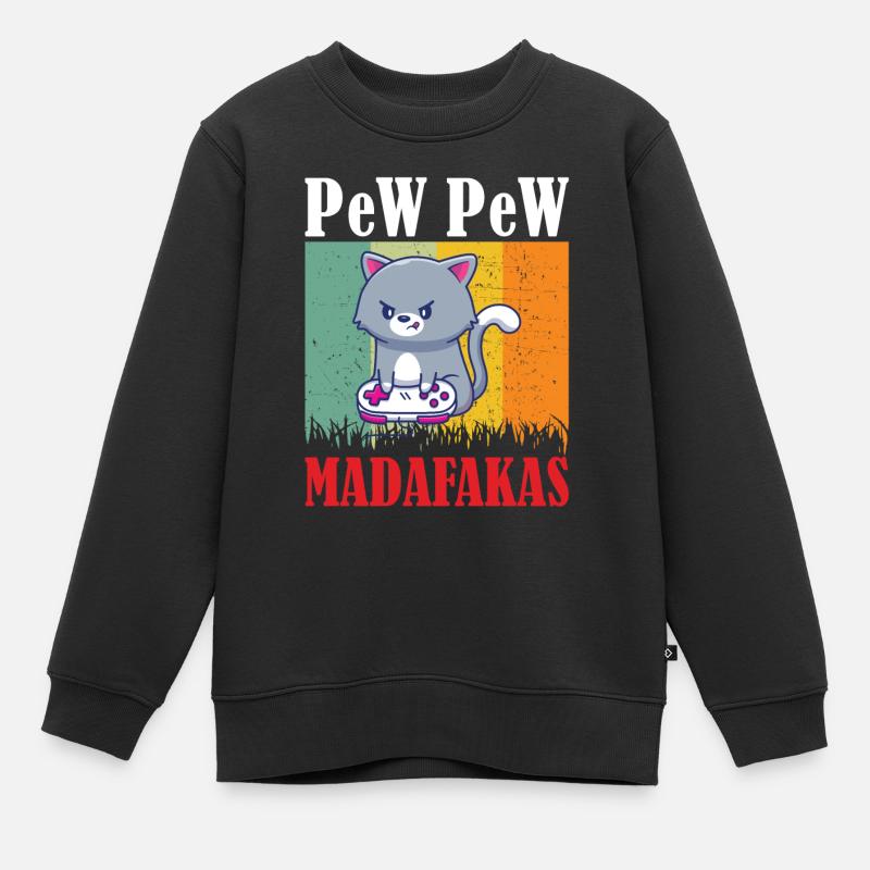 Gaming Cat Pew Pew - Kinder Premium Organic Sweatshirt - Schwarz