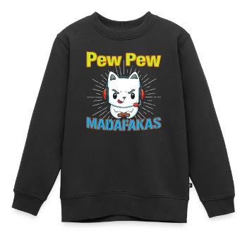 Pew Pew Funny Cat - Kinder Premium Organic Sweatshirt - Schwarz - Vorne - AI Model Kid Female (0cm)