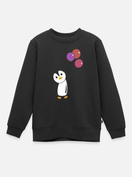 Le pingouin drôle vole avec des ballons en haut - Sweat Premium enfant bio - noir