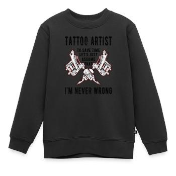 Tatoueur Tatoueur Tatoué Tatoué Tatoué - Sweat Premium enfant bio - noir - Devant - AI Model Kid Female (0cm)