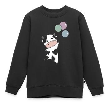 Kuh fliegt mit Luftballons nach oben - Kinder Premium Organic Sweatshirt - Schwarz - Vorne - AI Model Kid Female (0cm)