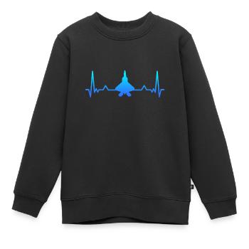 Flugzeug Heartbeat Kampfjet Geschenk Papa Mama - Kinder Premium Organic Sweatshirt - Schwarz - Vorne - AI Model Kid Female (0cm)
