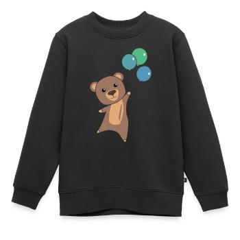 Bär fliegt mit Luftballons nach oben - Kinder Premium Organic Sweatshirt - Schwarz - Vorne - AI Model Kid Female (0cm)